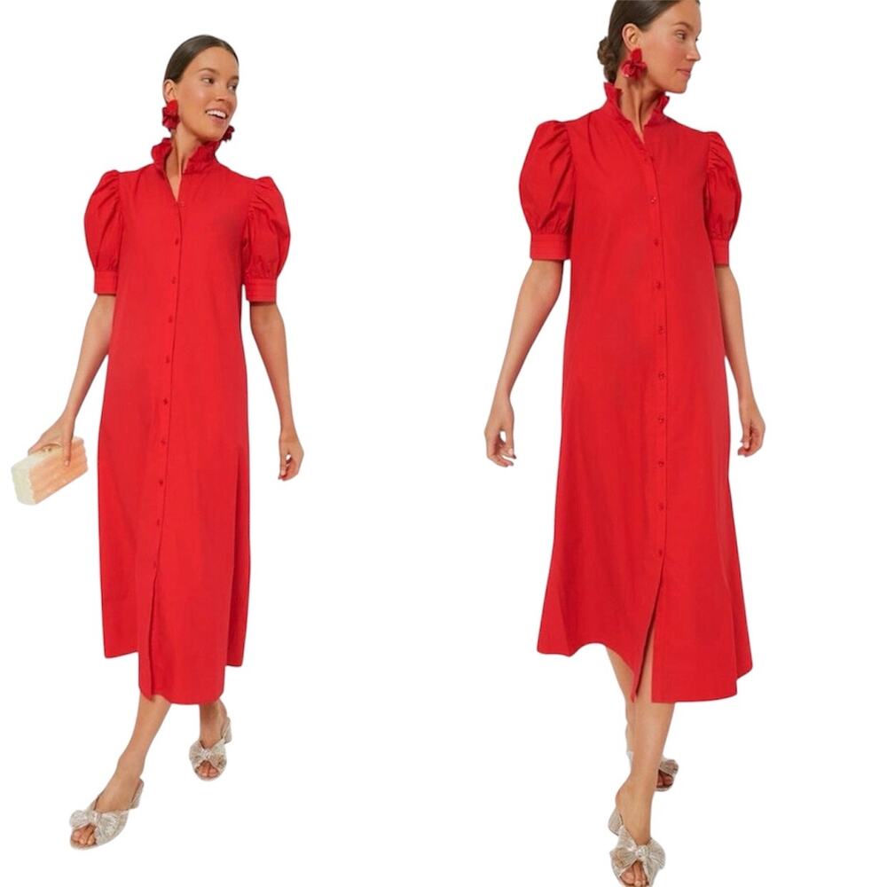 Tuckernuck Hyacinth House Red Louisa Ruffle Collar Puff Sleeve Maxi Dress S